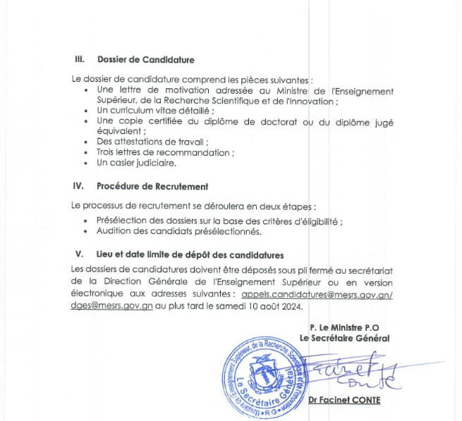 Appel à candidatures du MESRSI pour le recrutement d’un DG de l’institut supérieur de commerce et d’administration des entreprises