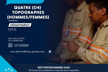 CBG recrute son site de Sangarédi quatre (O4) topographes externes (HF)